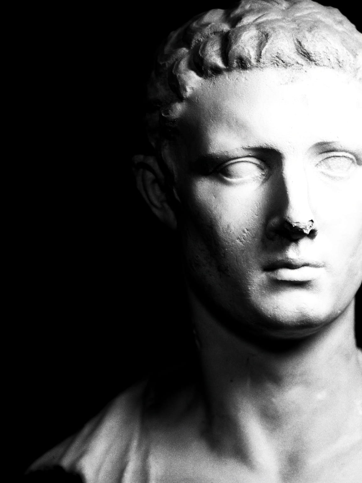 Marble portrait emerging from shadow