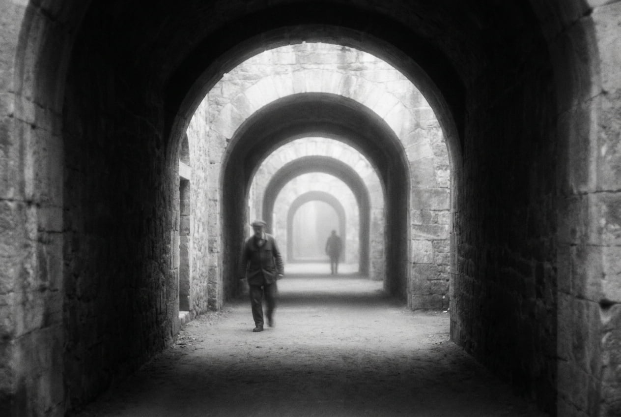 A sequence of illuminated archways